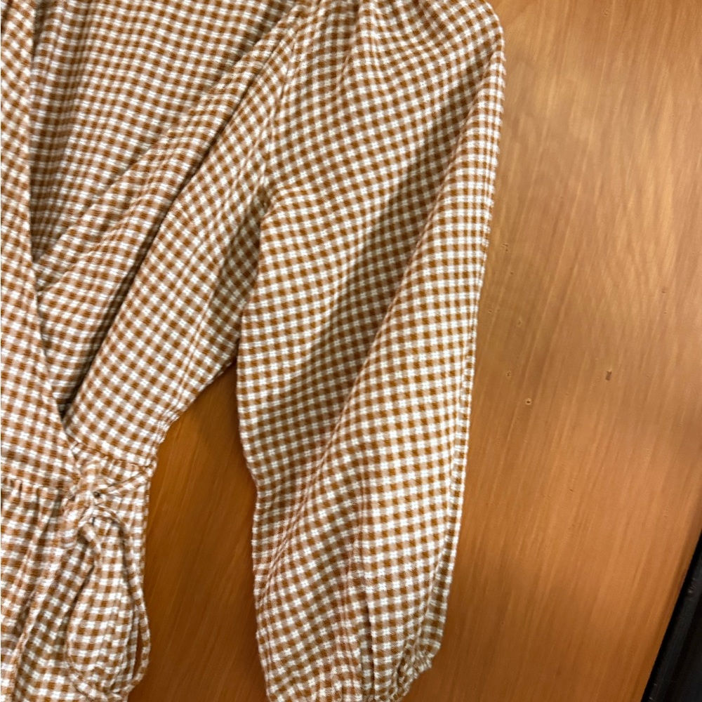 Madewell Brown Cream Gingham Wrap Dress - Picture 4 of 11